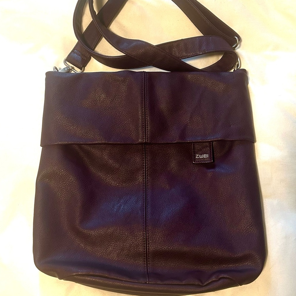 Purple leather cross body purse